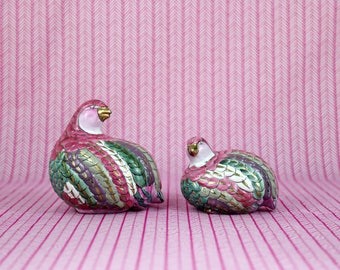 A Pair: Colorful Ceramic Partridges