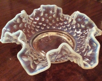 Fenton Moonstone French Opalescent Hobnail Double Crimped Candy Dish 6"