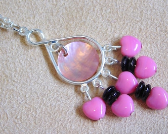 Pink and Purple Glass & Shell Necklace