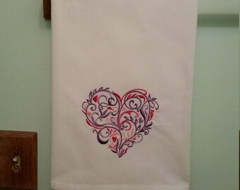 Leafy heart valentine kitchen towel
