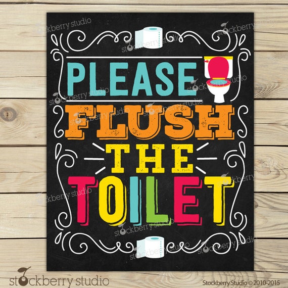 Flush The Toilet Sign Printable Kids Bathroom Art Flush