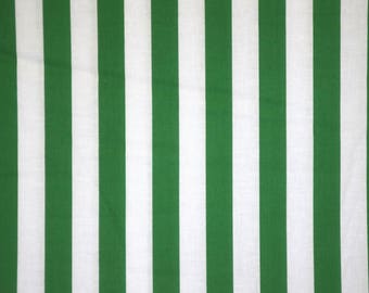 Kelly Green and White Stripe Print Pure Cotton Fabric--By the Yard