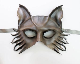 Wolf Fox Dog Leather Mask grey brown black very lightweight yet sturdy Entirely Handcrafted