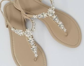 Ivory Wedding Sandals with Pearls and Crystals Ivory Bridal Sandals Destination Wedding Sandals Beach Wedding Sandals Beach Wedding Shoes