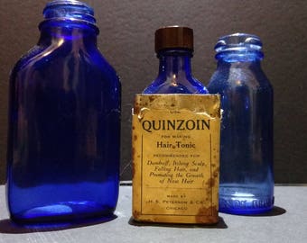 Antique Cobalt Blue Bottles - Set of 3
