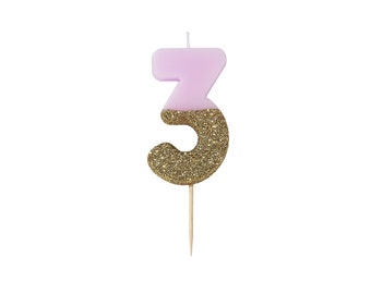 3rd Birthday Candle - Age 3, Gold Glitter Candle, Three Birthday Candle, Number Three Candle, Dirty Thirty, Pink Candle, Girl Birthday Party