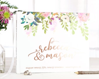 Floral Wedding Guest Book, Rose Gold Foil Guest Book, Bridal Shower Gift for the Couple, Wedding Album, Photo Guest Book, Modern Wedding