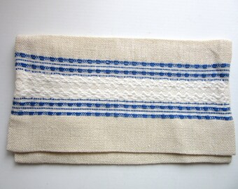 Scandinavian Handkerchief or Silverware Case Natural Linen Blue White Ecru