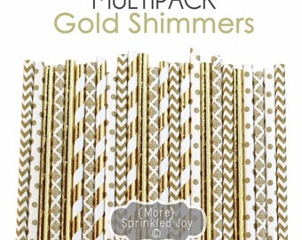 GOLD Paper Straws, Gold Foil, Gold, Damask, Wedding, Shimmers, Stripe, Damask, Dots, Bridal Shower, Birthday, Bulk, Girl, Baby Shower, Party