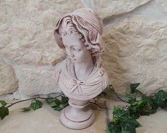 statue, bust woman, old patina