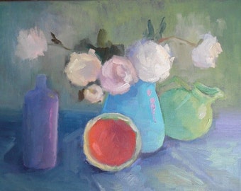 Flower Oil Painting, Impressionist Still Life, Floral Still Life, Daily Painting, 14x18x.75" by Carol Schiff Studio