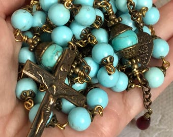 Turquoise and Bronze Catholic Rosary