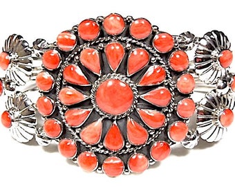 Genuine Natural Red Coral Sterling Silver Handcrafted Southwestern Cuff Bracelet