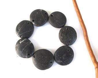 Rock Connectors Beach Stone Beads Mediterranean Beach Pebble River Rock DIY Jewelry Drilled Natural Stones DARK LINKS 20-23 mm