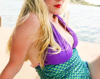 Retro One Piece- Vintage Swimwear- Ruched Bathing Suit - Pin Up Swimsuit - Mermaid Swimsuit