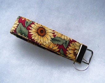 Key Fob wristlet - Sunflowers on red background