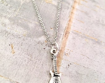 Small Guitar Necklace, musician necklace, music necklace, guitar, music lover, band member, guitar player, stainless steel, rock n roll