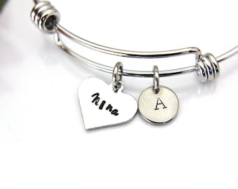 Nina Bracelet, Nina Bangle, Nina Charm, Hand Stamp Charm, Heart Bracelet, Grandma Gifts, Gifts Mom, Gifts Aunt, Personalized Gift, B08