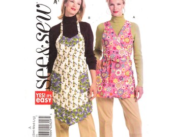 Retro Apron Sewing Pattern Full Bib Apron, Wrap Apron Butterick 5274 Hostess Apron Pockets Trim Womens Size 8 to 18 UNCUT