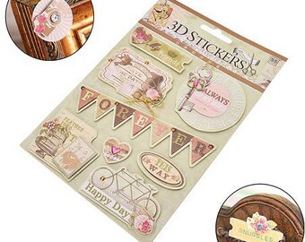 8 stunning stickers 3D retro, romantic, vintage