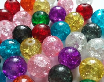 100pcs Assorted Beads - Crackle Beads - Glass Beads - Beads Bulk - Loose Beads - 10mm Beads - B05648