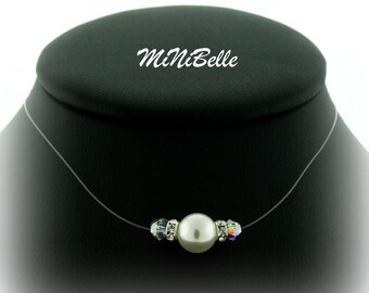 Floating Pearl Necklace - Illusion Bridal Necklace - White Pearl Pendant Illusion Bridal Necklace - Wedding Jewelry