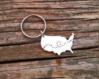 Long Distance Relationship Keychain | America Keychain | Map Keychain | Personalized USA Keychain | Custom Keychain | Relationship Keychain