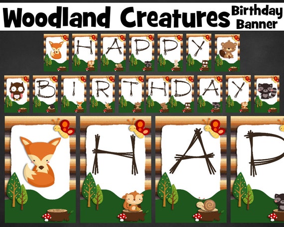 Woodland Creatures Banner Printable Banner Woodland