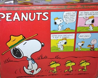 Antique Peanuts Charlie Brown Snoopy Lucy Metal Lunchbox with Thermos & Cup 1965