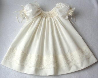 Smocked Infant / Baby / Toddler Dress / Christening dress in white or ivory/ Hand smocked christening gown / Baptismal Dress