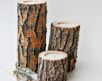 Set of 3 reclaimed Willow Wood Candle Holders, Rustic Wedding Decor, House Warming Gift, Baby/Bridal Shower Decor