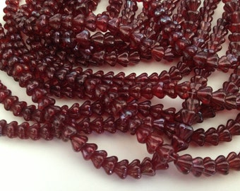 Czech Glass Baby Bell Flower Bead Caps 4 x 6mm, Siam Ruby Vega, Jewelry Supplies