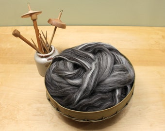Jacob Wool Top - Humbug - Undyed Roving for Spinning or Felting (8oz)