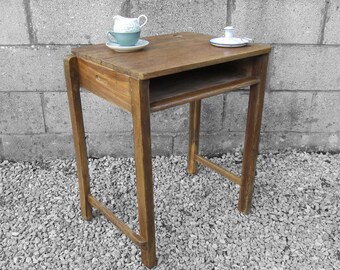Single School Desk Vintage Table Laptop Office Oak