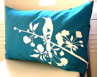 SALE-Teal Blooming Blossom Rectangle Pillow