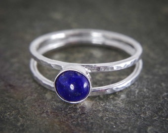 Lapis lazuli sterling silver stacking ring, Dainty thin band with lovely gemstone great addition to any stack - available with many stones