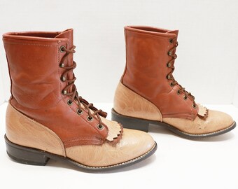 Laredo women brown roper tooled lacer boots size 7.5 M