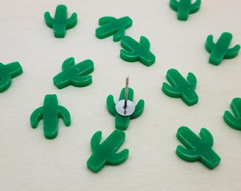 12mm Green Cactus Laser Cut Acrylic Cabochons - 10 Pcs