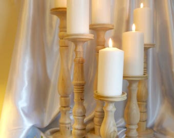 Wedding Candle Holders, Set of 6 Unfinished Poplar 20, 18, 16, 15, 11, and 9-inch