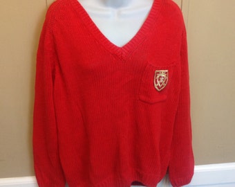 Vintage 80s Oversized Cropped V Neck Sweater Ladies Large