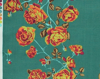 SALE : Hand Drawn Garden Social Climber teal Anna Maria Horner FQ or more
