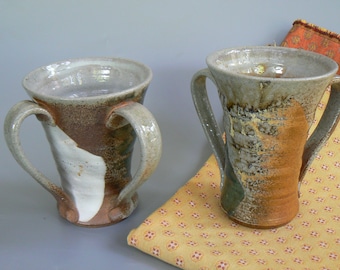 wood and soda fired, Ceramic Wedding Gift, Judaica Hand Wash Cup Netilat Yadayim, Natla, passover gift, Israel, Jewish Ritual