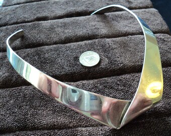 Alicia De La Paz Heavy Folded Collar 57g Vintage 950 Silver Necklace (13")