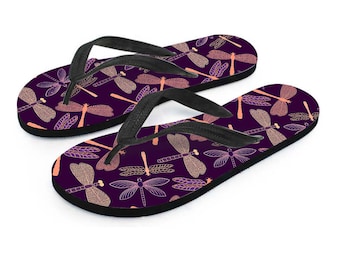 Unique Dragonfly Flip Flops, Spring & Summer Flip-flops, Custom Decorated Women's Flip Flops, Pool Beach Flip Flops, Dragonfly Lover Gift