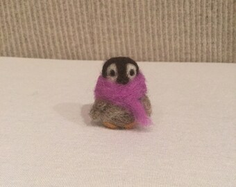 Needle Felt Penguin - Baby Penguin - Felt Animals - Penguin Ornament - Miniature - Penguin Plush - Penguin Gift - Bird - Penguin In Scarf