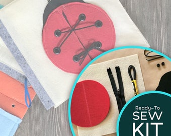 Sewing Kit for TinyFeats Quiet Book Page - Ladybug Lacing and Zipper Activity - Includes pre-cut materials and tutorial - DIY Ladybug Page
