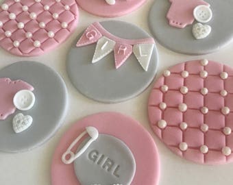 Baby Girl OR Baby Boy Fondant Cupcake Toppers (sugarpaste)