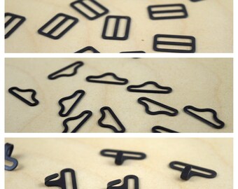 1 Dozen 3/4" Black Bow Tie Adjuster Slider With Hook and Eye. Standard and Sleek