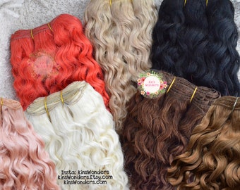 Wefted mohair wavy curly hair golden blonde Blythe, BJD, Monster ever after High, Mohair Natural my little pony Tresses Locks reroot repaint