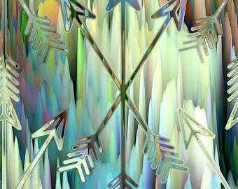Arrows Artist Created Canvas Fabric Fiber Art Fabric Blue Sea Colors